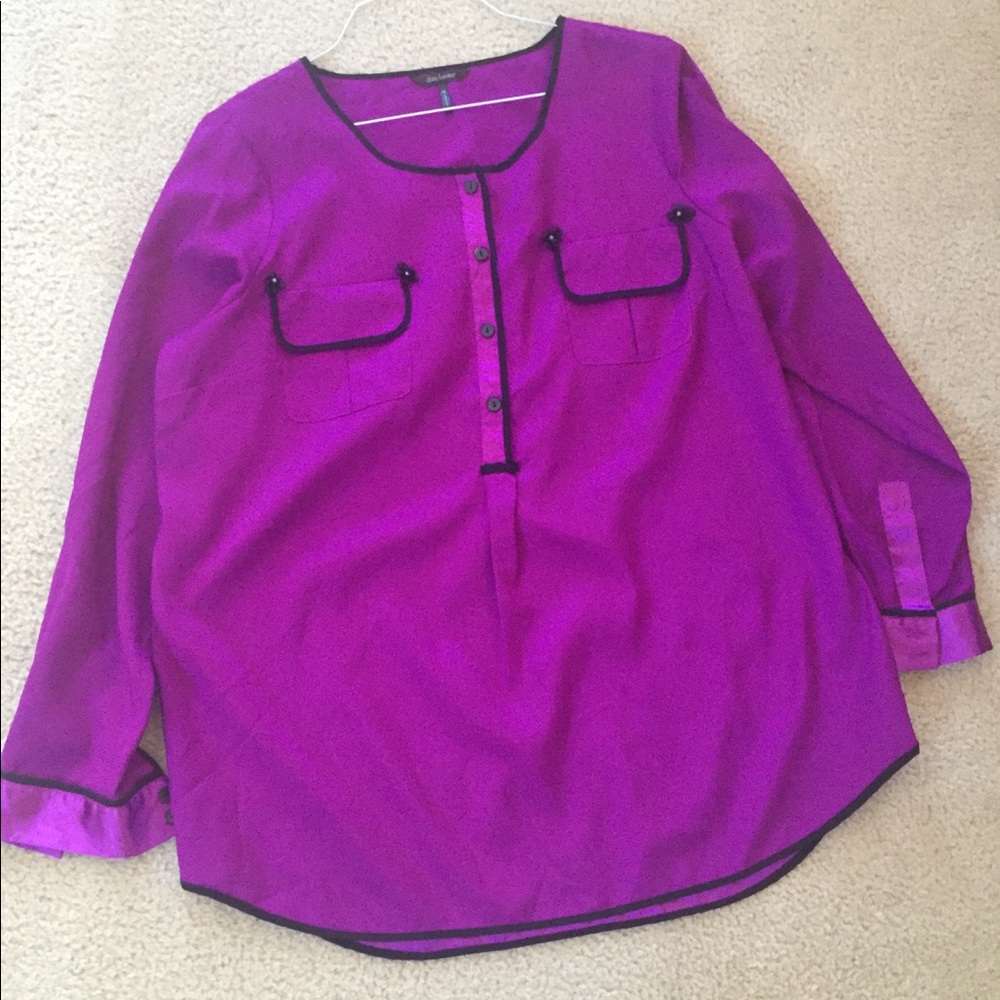 Daisy Fuentes Satin Henley Half Button Blouse XL